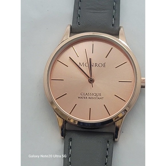 New Monroe by Maestro Unisex Rose Gold Tone Gray Leather Band Quartz Watch - Picture 4 of 14